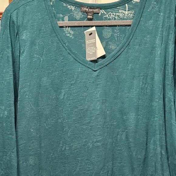 NEW Lane Bryant Teal Floral-Patterned V-Neck Tunic Top With Ruched Sides 22/24 - Picture 2 of 11